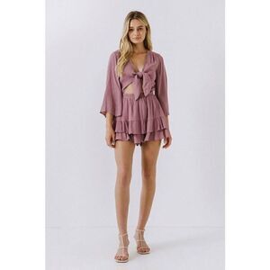 La Ven Front Bow Tie Romper with Ruffled Hem size large
